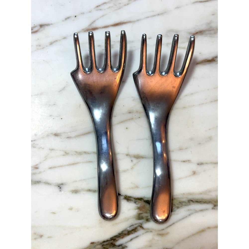 Vintage Holding Hands Salad Serving Set Silver Tone 10"